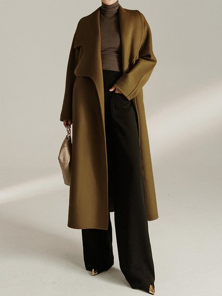 

Urban Plain Shawl Collar Loose Long Sleeve Overcoat, As picture, Coats