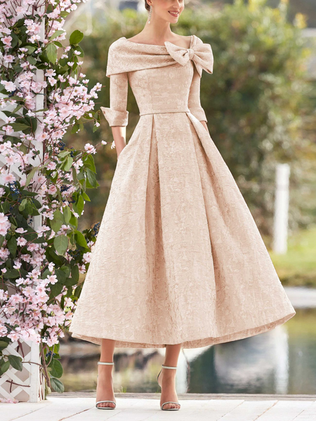 

Elegant Regular Fit Wedding Party Pink Dress, Apricot, Midi Dresses
