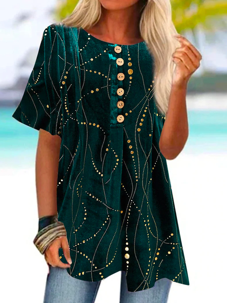 

Women's Green Scoop Neck Short Sleeve Printed Top, T-Shirts