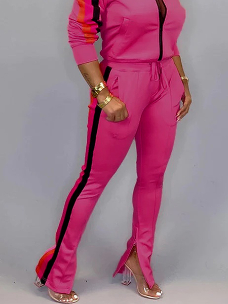 

Micro-Elasticity Casual Regular Fit Color Block Long Pants, Red, Pants