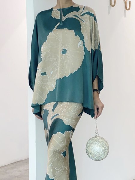 

Elegant Loose Floral Three Quarter Shirt, As picture, Blouses and Shirts
