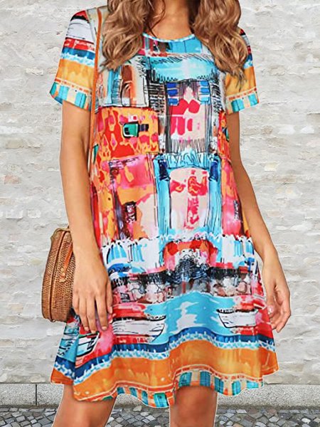 

Casual Loose Pop Art Print Crew Neck Dress, Multicolor, Dresses