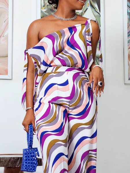 

Chevron Abstract Loose Urban Cold Shoulder Shirt, Multicolor, Blouses and Shirts