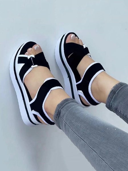 

Women's Color Block Casual Hook and Loop Strappy Sandals, Black, Sandals