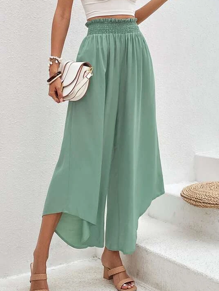 

Plain Cotton Irregular Craftsmanship Casual Pants, Green, Pants