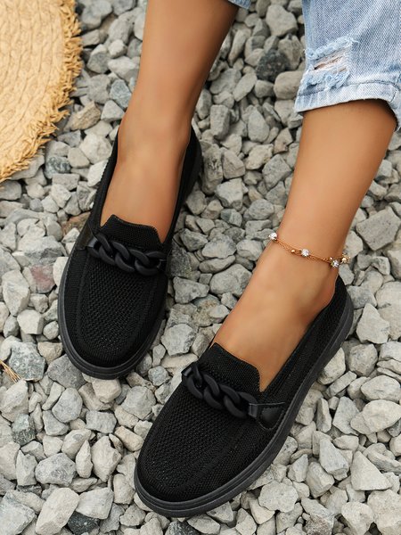 

Breathable Chain Decor Casual Mesh Fabric Flat Loafers, Black, Flats
