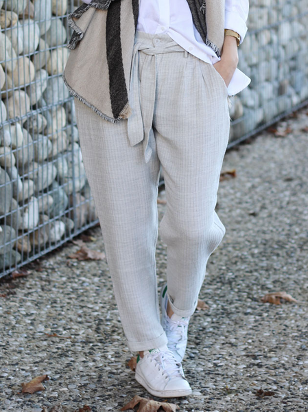 

Loose Plain Simple Pants, Light gray, Pants