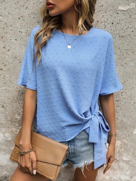 

Casual Plain Crew Neck Shirt, Blue, Shirts & Blouses