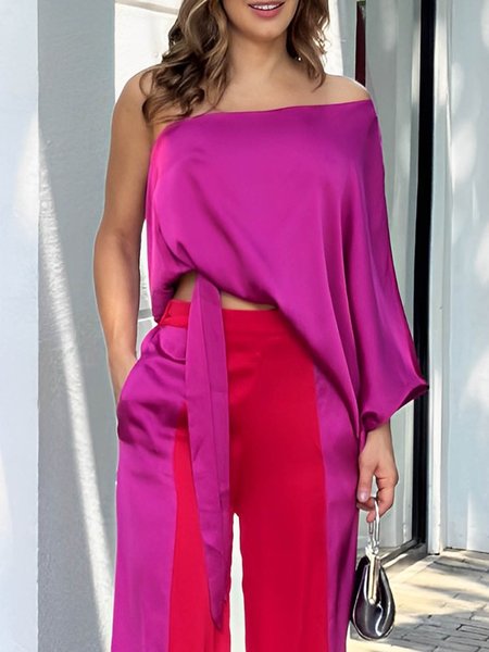 

Urban Loose Cold Shoulder Plain Shirt, Rose red, Blouses and Shirts