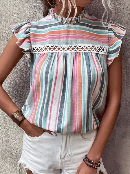 

Striped Half Turtleneck Casual Regular Fit Shirt, Blue, Shirts & Blouses