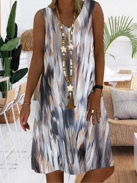 

V Neck Ombre Casual Loose Dress, Blue, Dresses