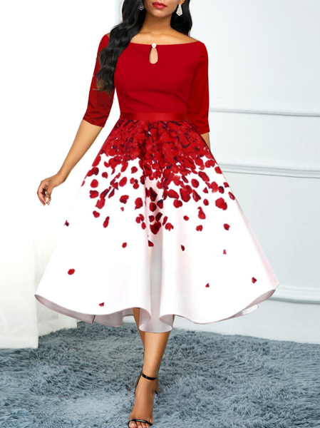 

Rose Elegant Wedding Guest Dress, Red, Midi Dresses