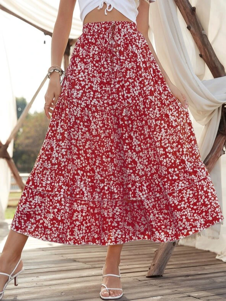 

Polka Dots Loose Boho Skirt, Red, Skirts