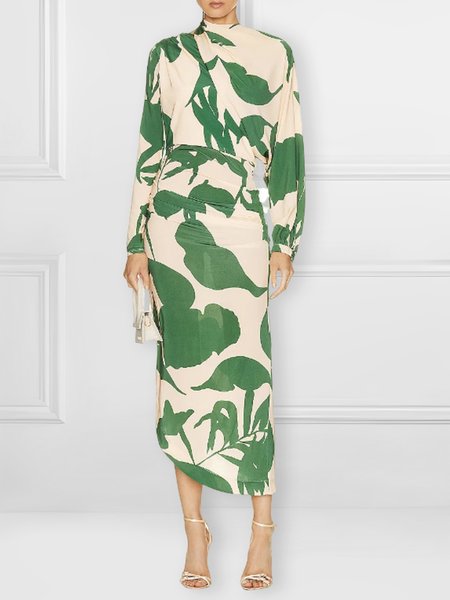 

Regular Fit Vacation Long Sleeve Midi Dress, Green, Midi Dresses