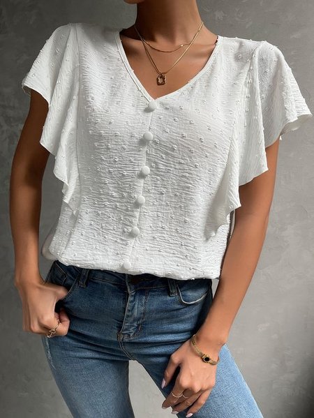 

V Neck Regular Fit Casual T-Shirt, White, T-Shirts