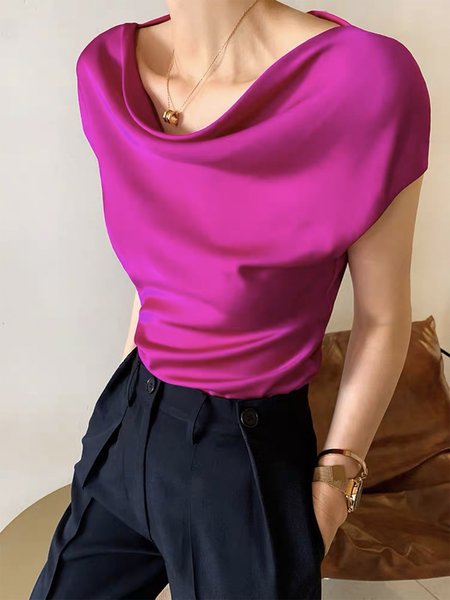 

Regular Fit Elegant Plain Shirt, Deep pink, Blouses and Shirts