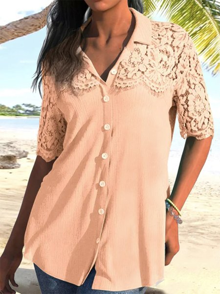 

Elegant Loose Lace Buttoned Blouse, Light orange, Shirts & Blouses