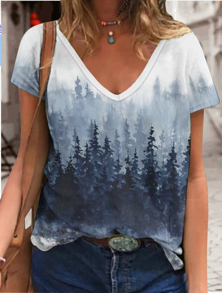 

Women's Forest Art Print Casual T-Shirt, Blue, T-shirts
