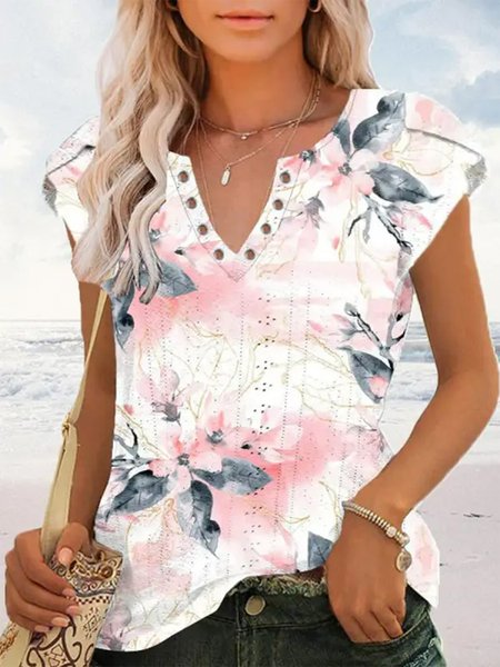 

Loose Notched Casual Floral Shirt, Pink, Shirts & Blouses