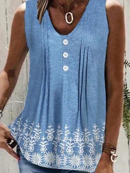 

Casual Floral Scoop Neck Ruched Tank Top, Blue, Tanks & Camis