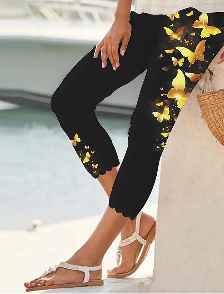 

Casual Knitted Butterfly Tight Leggings, Black, Leggings