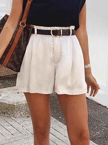 

Loose Plain Casual Shorts, Apricot, Shorts