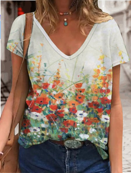 

Women's Garden In Bloom Painting Casual T-Shirt, As picture, T-shirts