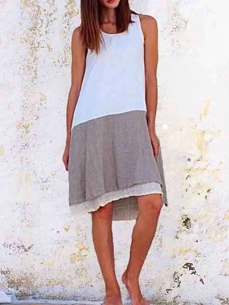 Casual Linen Dress, As picture, Dresses