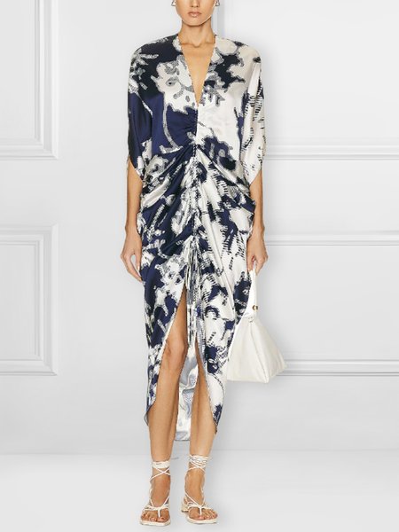 

Regular Fit Vacation V Neck Midi Dress, Blue, Midi Dresses