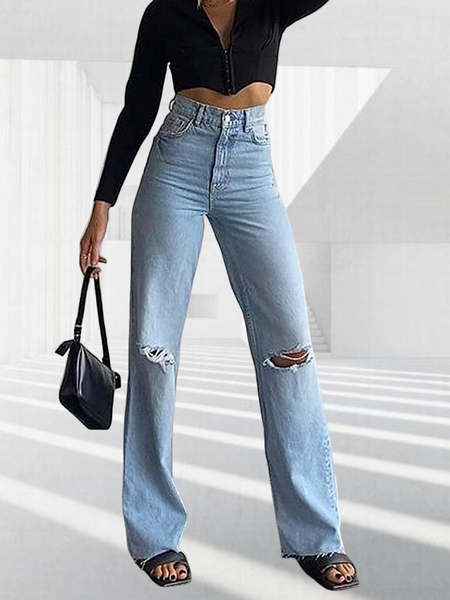 

Regular Fit Casual Denim Plain Jeans, Blue, Jeans