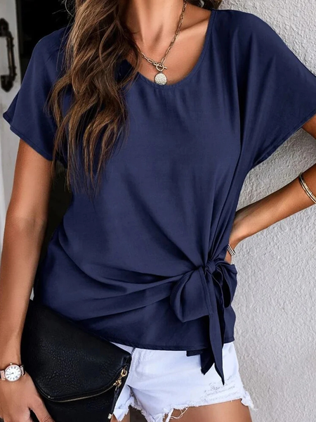 

Casual Loose Batwing Sleeve Plain Crew Neck Shirt, Dark blue, Tees & T-shirts