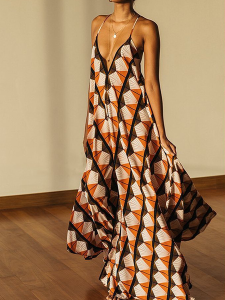 

Vacation Loose Sleeveless Spaghetti Long Dress, Orange, Maxi Dresses