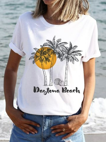 

Coconut Tree Regular Fit Crew Neck Casual T-Shirt, White, T-Shirts