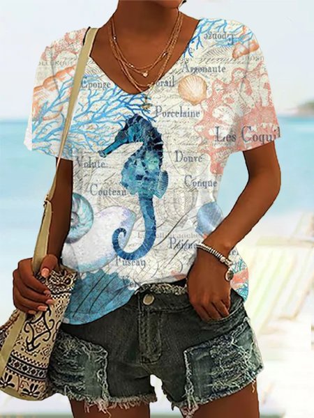 

Jersey Vacation V Neck T-Shirt, As picture, T-Shirts