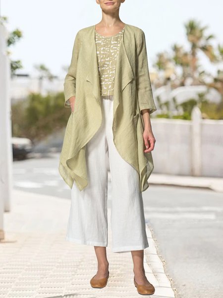 

Abstract Graphic Casual Loose Cotton Matching Outfit, Light yellow, Tops