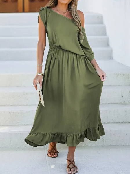 

Cold Shoulder Plain Casual Dress, Green, Dresses