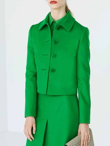 

Plain Regular Fit Urban Shirt Collar Jacket, Green, Jackets