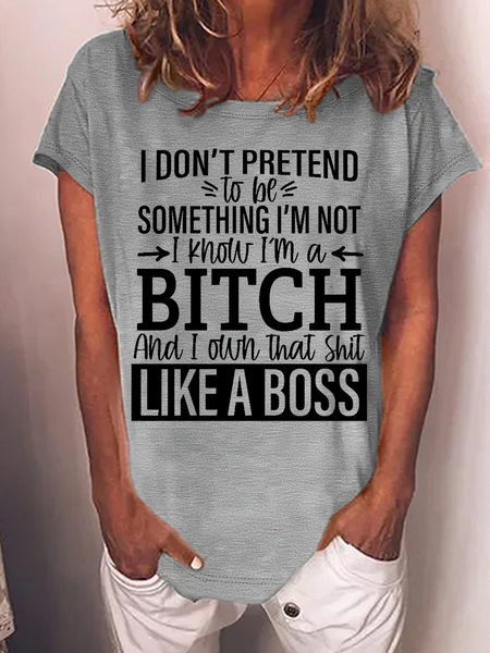 

Women's Funny Word Like A Boss Text Letters Casual T-Shirt, Gray, T-shirts