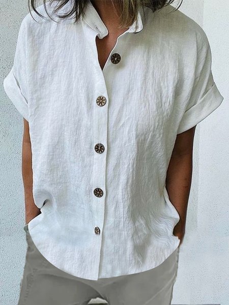 

Buttoned Casual Cotton Plain Blouse, White, Shirts & Blouses