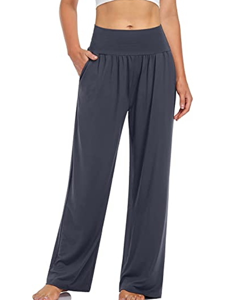 

Women's Casual Loose Wide Leg Comfort Casual Pants With Pockets, Deep gray, Pants