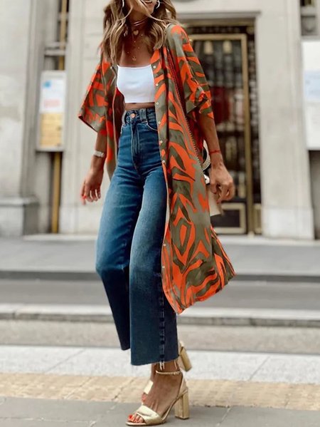 

Urban Floral Print Loose Kimono, Orange, Coats