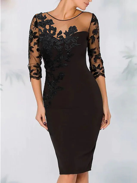

Crew Neck Urban Regular Fit Lace Dress, Black, Formal Dresses
