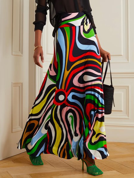 Abstract Vacation Loose Long Skirt, Multicolor, Skirts