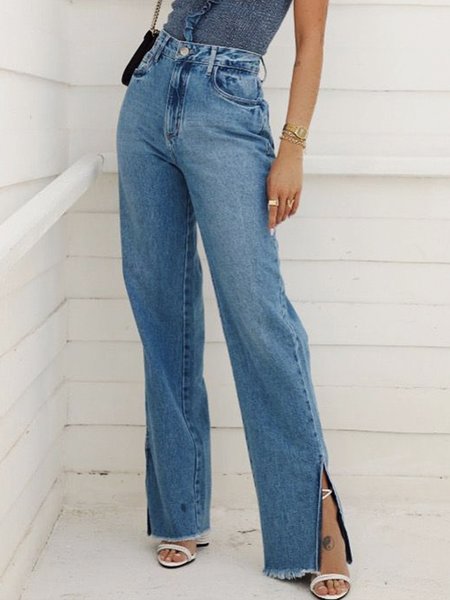 

Plain Regular Fit Denim Casual Jeans, Blue, Jeans