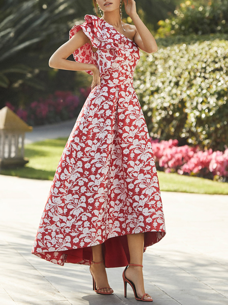 

Elegant Regular Fit One Shoulder Floral Wedding Guest Dress, Red, Wedding Guest Dresses