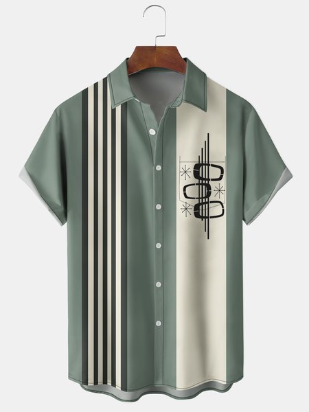 

Men's Geometric Print Casual Breathable Hawaiian Short Sleeve Shirt, Green, Short Sleeve Shirts