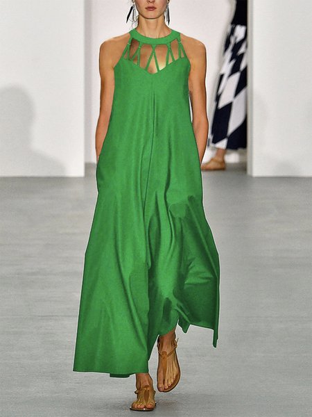 

Plain Loose Crew Neck Elegant Sleeveless Maxi Dress, Green, Maxi Dresses