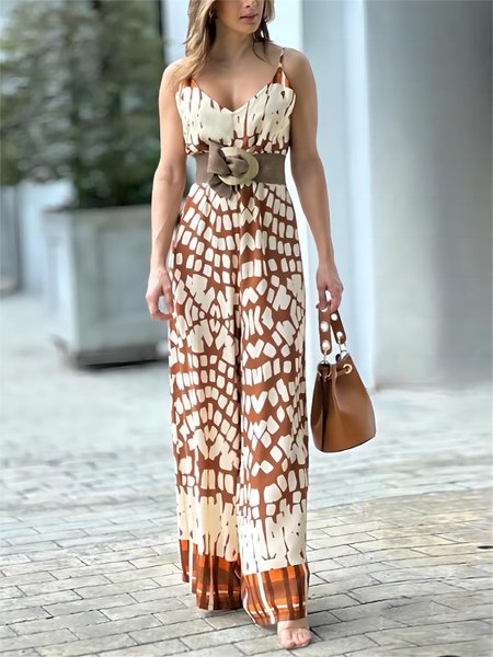 

Spaghetti Casual Regular Fit No Elasticity Jumpsuit, As picture, Jumpsuits