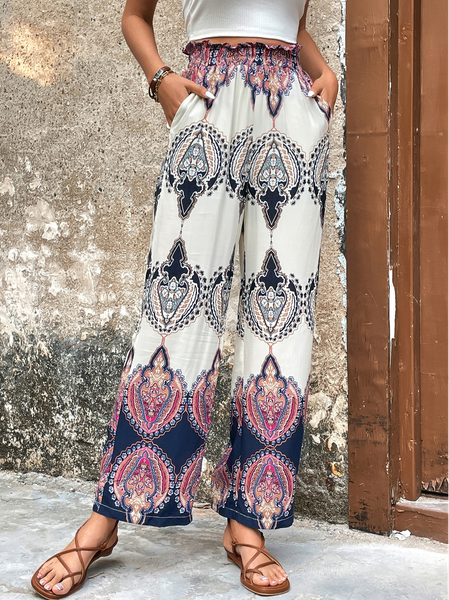 

Casual Loose Scramble Ethnic Elastic Band Pants, Multicolor, Pants