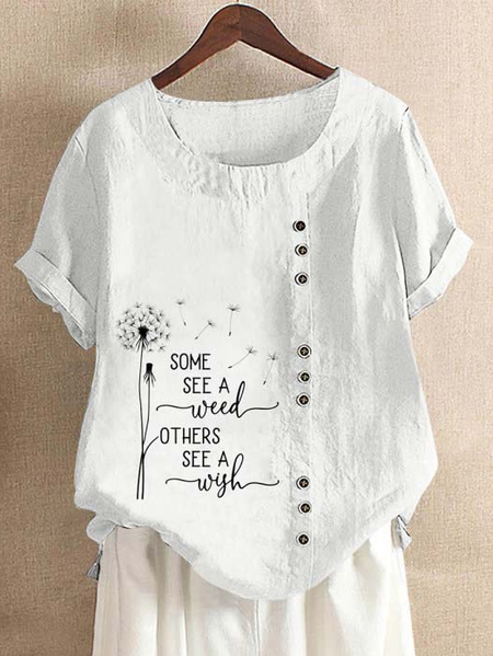

Casual Loose Dandelion Cotton Shirt, White, Blouses & Shirts
